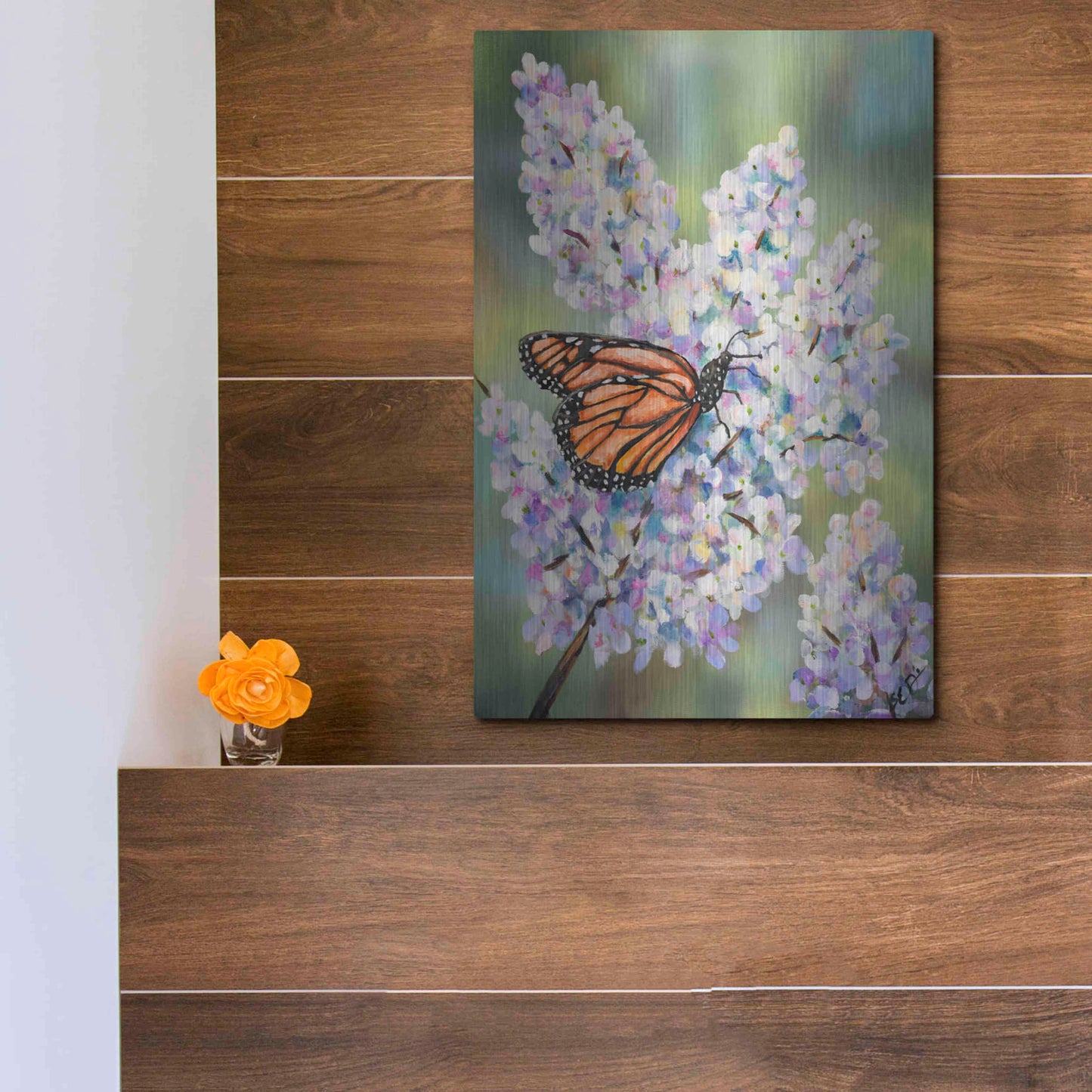 Luxe Metal Art 'Butterfly with Hydrangea' by Sarah Davis, Metal Wall Art,12x16