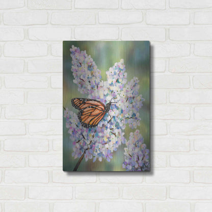 Luxe Metal Art 'Butterfly with Hydrangea' by Sarah Davis, Metal Wall Art,16x24