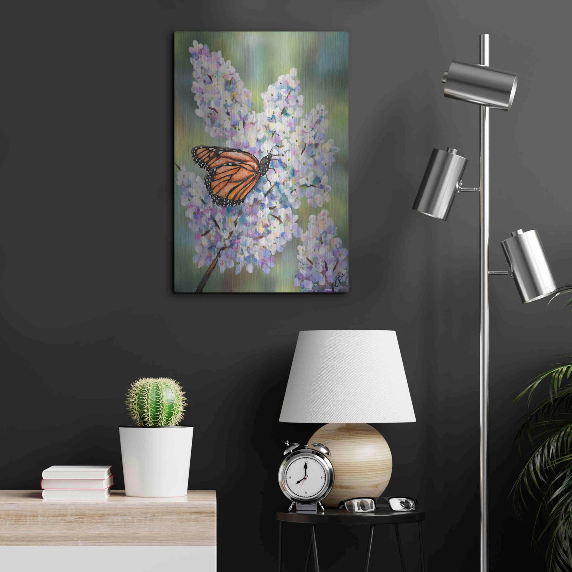 Luxe Metal Art 'Butterfly with Hydrangea' by Sarah Davis, Metal Wall Art,16x24