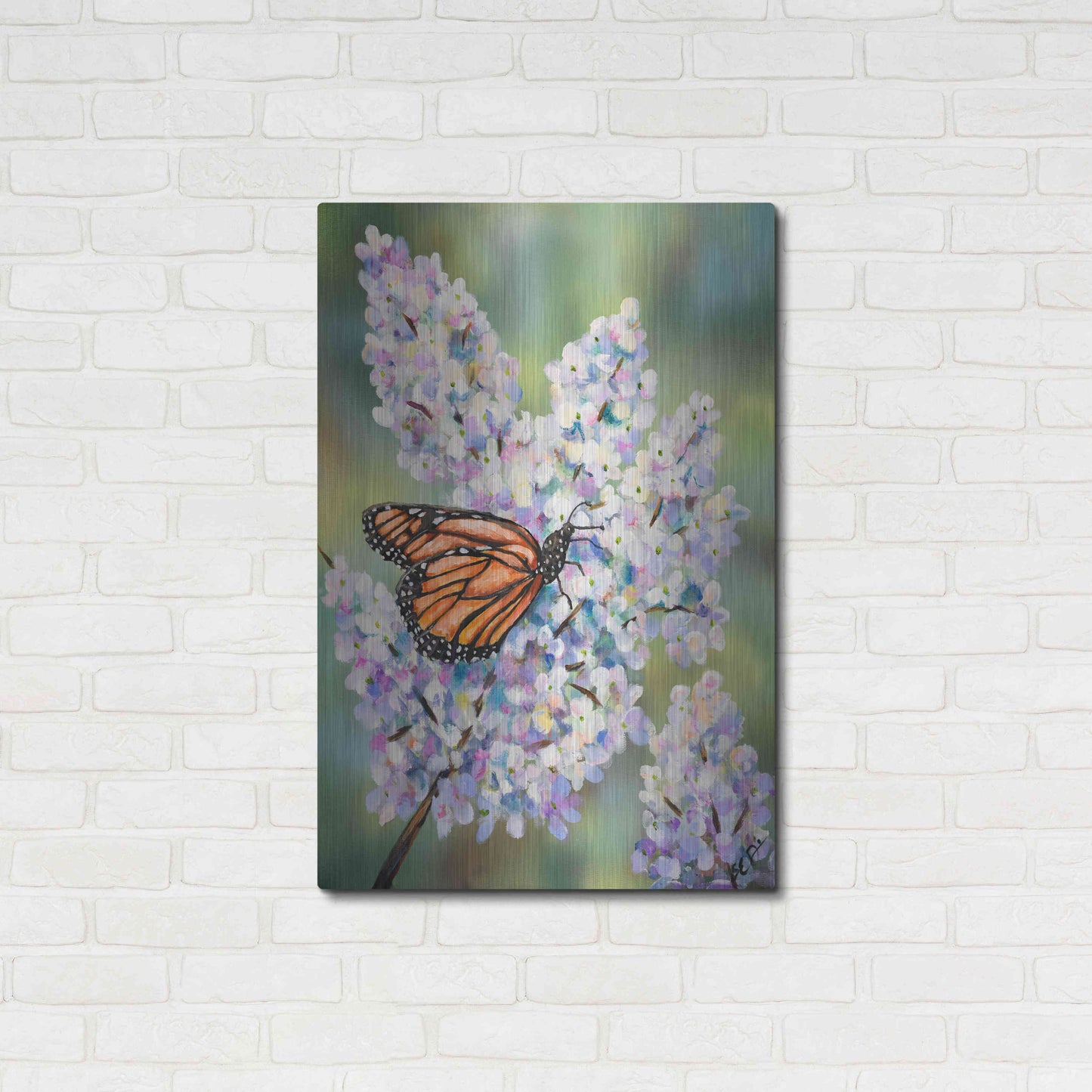 Luxe Metal Art 'Butterfly with Hydrangea' by Sarah Davis, Metal Wall Art,24x36