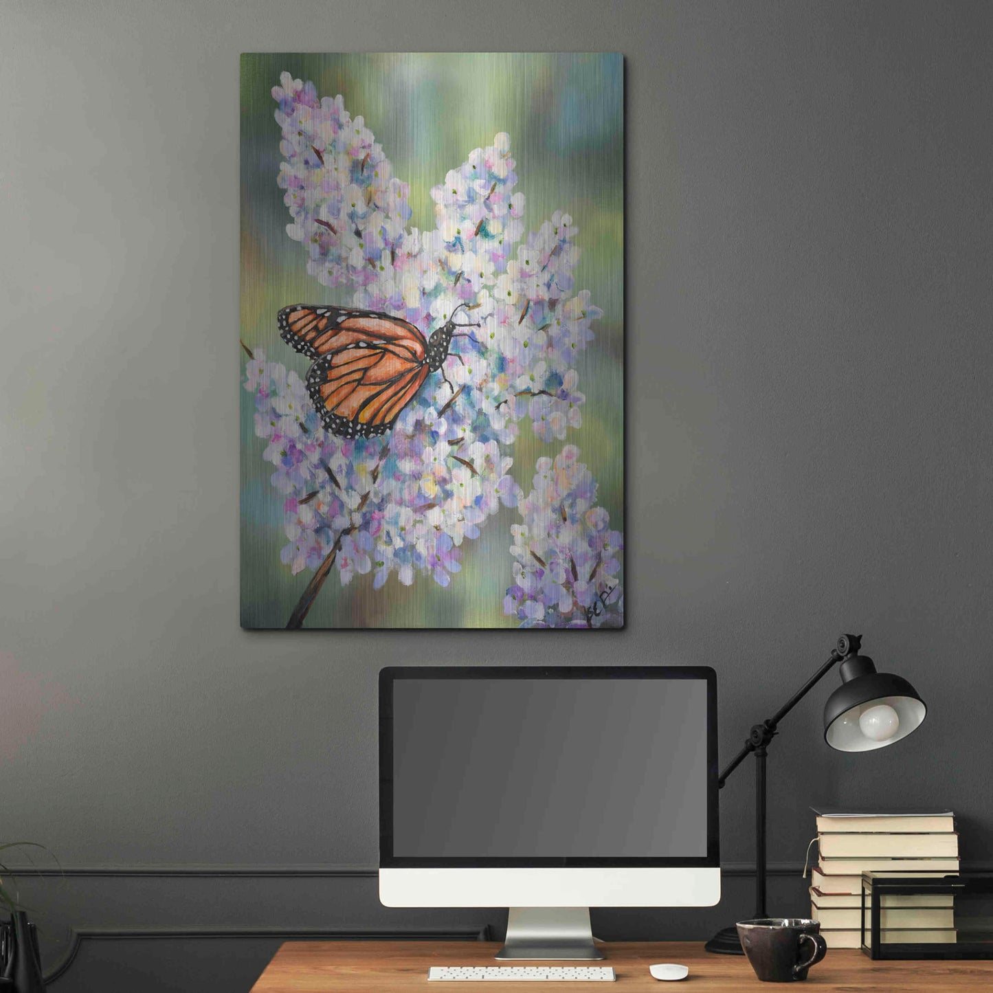 Luxe Metal Art 'Butterfly with Hydrangea' by Sarah Davis, Metal Wall Art,24x36