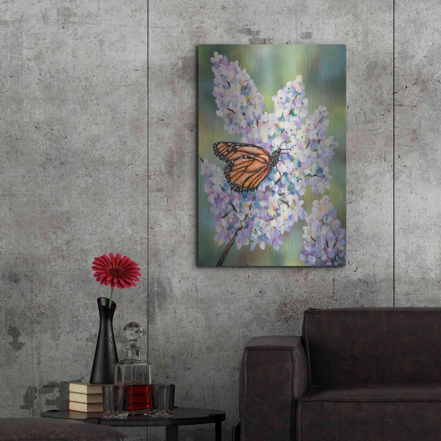 Luxe Metal Art 'Butterfly with Hydrangea' by Sarah Davis, Metal Wall Art,24x36