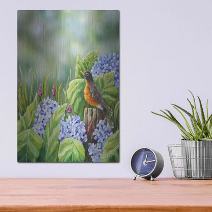 Luxe Metal Art 'Robin With Hydrangeas' by Sarah Davis, Metal Wall Art,12x16