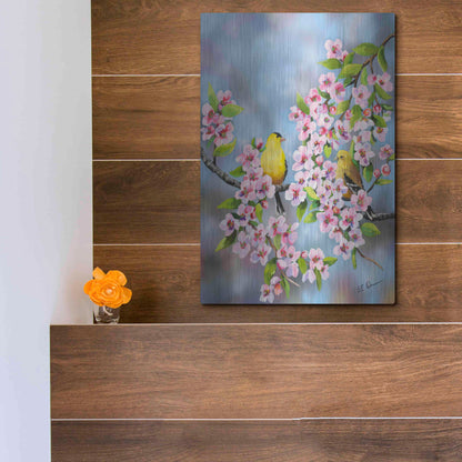 Luxe Metal Art 'Finches In Cherry Tree' by Sarah Davis, Metal Wall Art,12x16