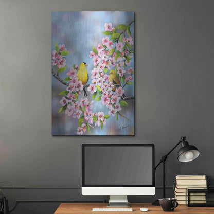 Luxe Metal Art 'Finches In Cherry Tree' by Sarah Davis, Metal Wall Art,24x36