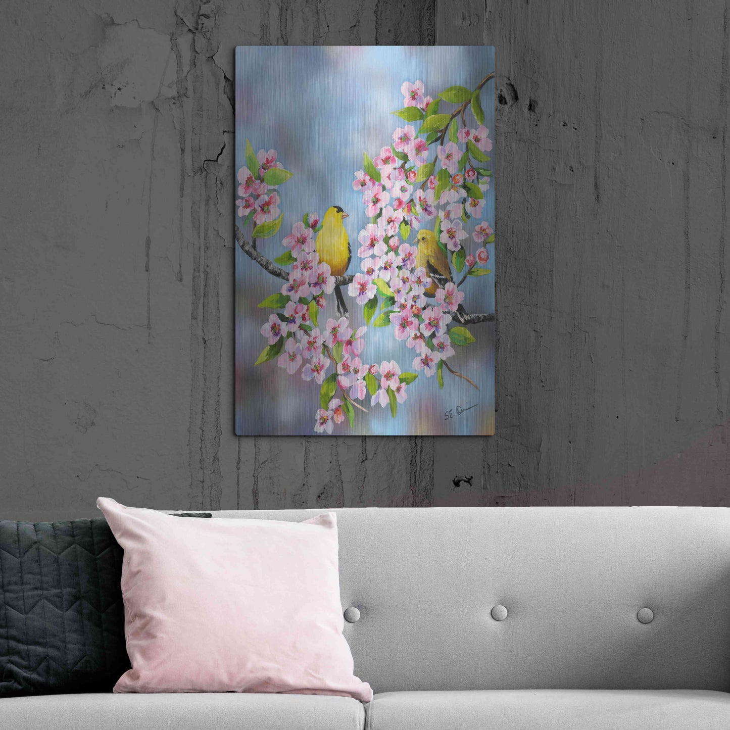 Luxe Metal Art 'Finches In Cherry Tree' by Sarah Davis, Metal Wall Art,24x36