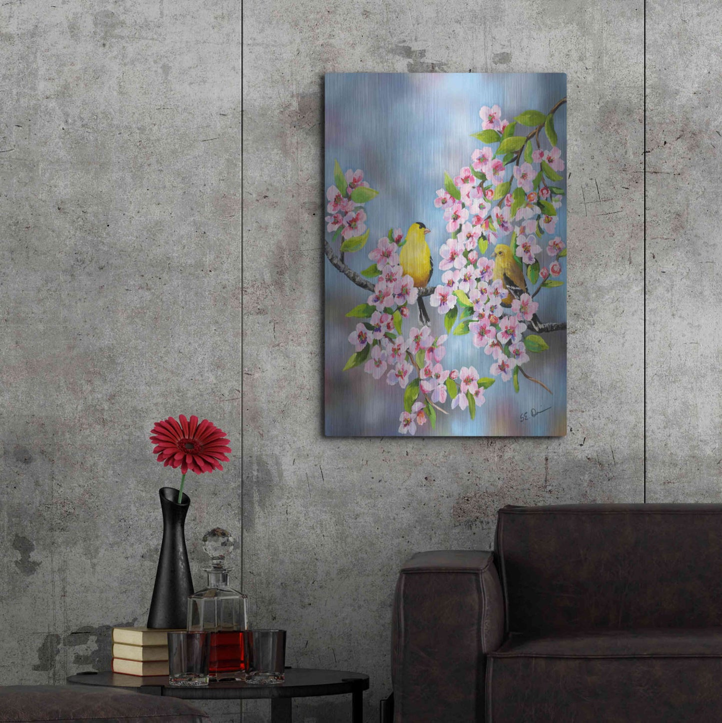 Luxe Metal Art 'Finches In Cherry Tree' by Sarah Davis, Metal Wall Art,24x36