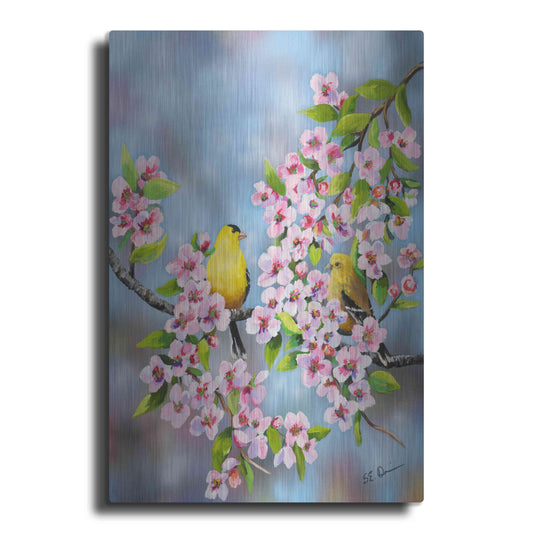 Luxe Metal Art 'Finches In Cherry Tree' by Sarah Davis, Metal Wall Art