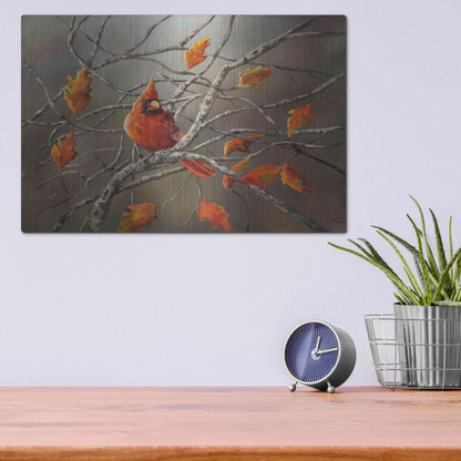 Luxe Metal Art 'Fall Cardinal' by Sarah Davis, Metal Wall Art,16x12