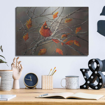 Luxe Metal Art 'Fall Cardinal' by Sarah Davis, Metal Wall Art,16x12