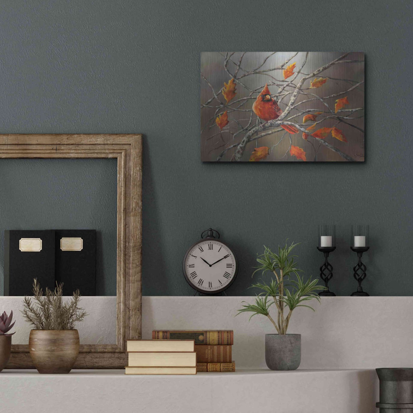 Luxe Metal Art 'Fall Cardinal' by Sarah Davis, Metal Wall Art,16x12