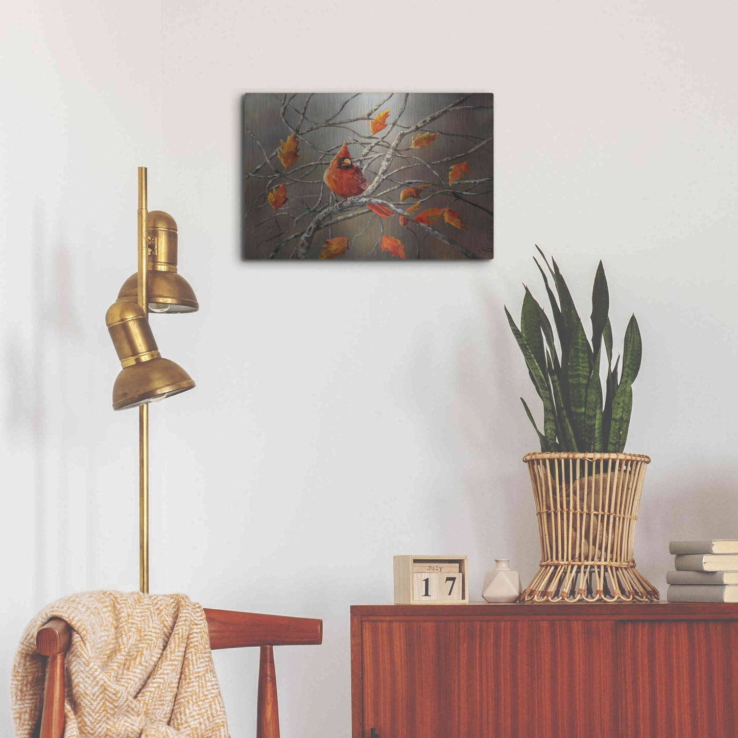 Luxe Metal Art 'Fall Cardinal' by Sarah Davis, Metal Wall Art,24x16