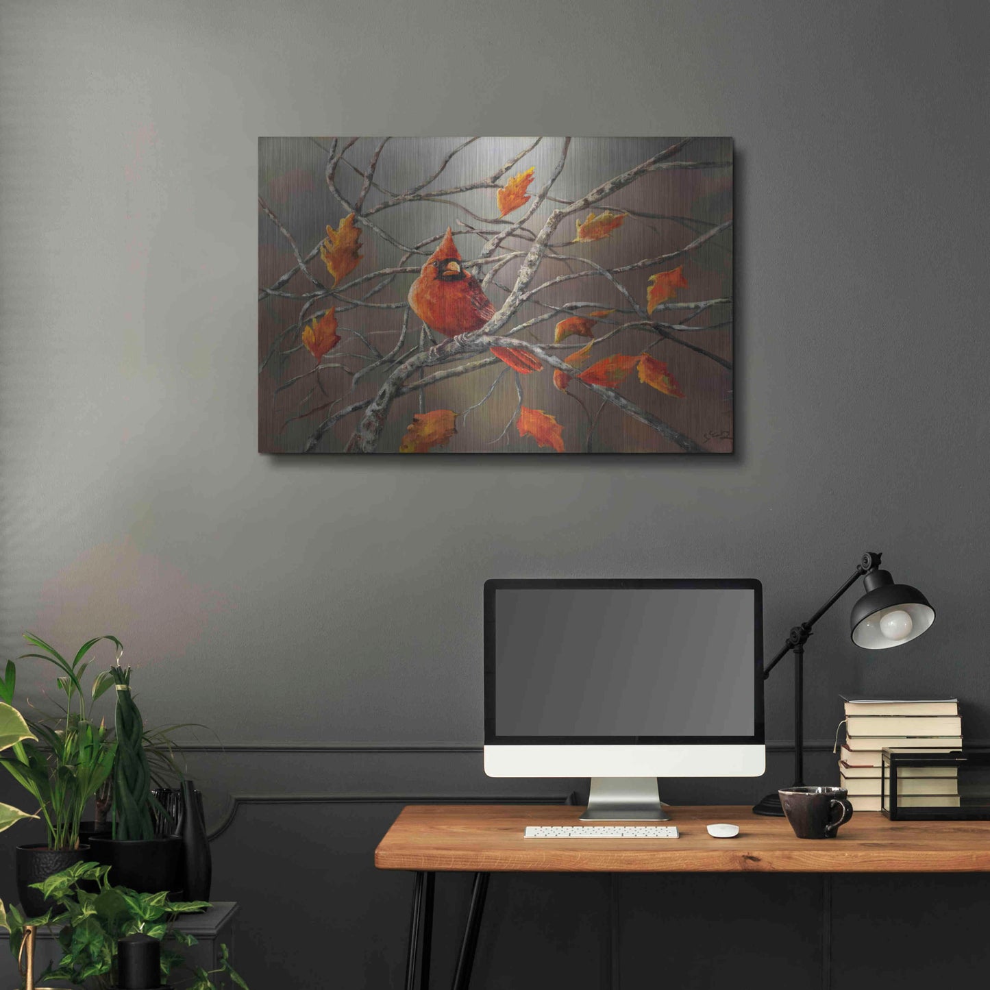 Luxe Metal Art 'Fall Cardinal' by Sarah Davis, Metal Wall Art,36x24