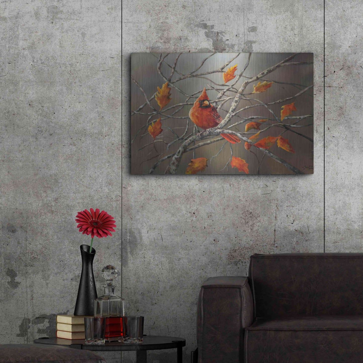 Luxe Metal Art 'Fall Cardinal' by Sarah Davis, Metal Wall Art,36x24