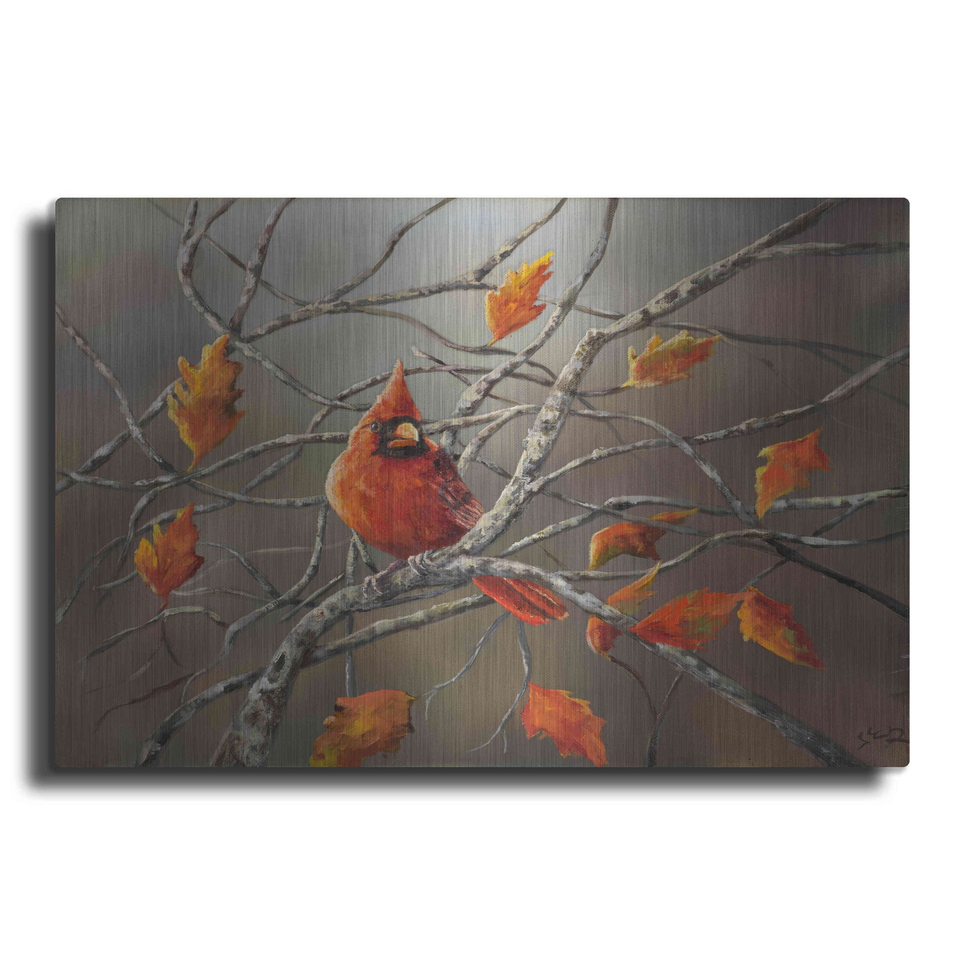 Luxe Metal Art 'Fall Cardinal' by Sarah Davis, Metal Wall Art