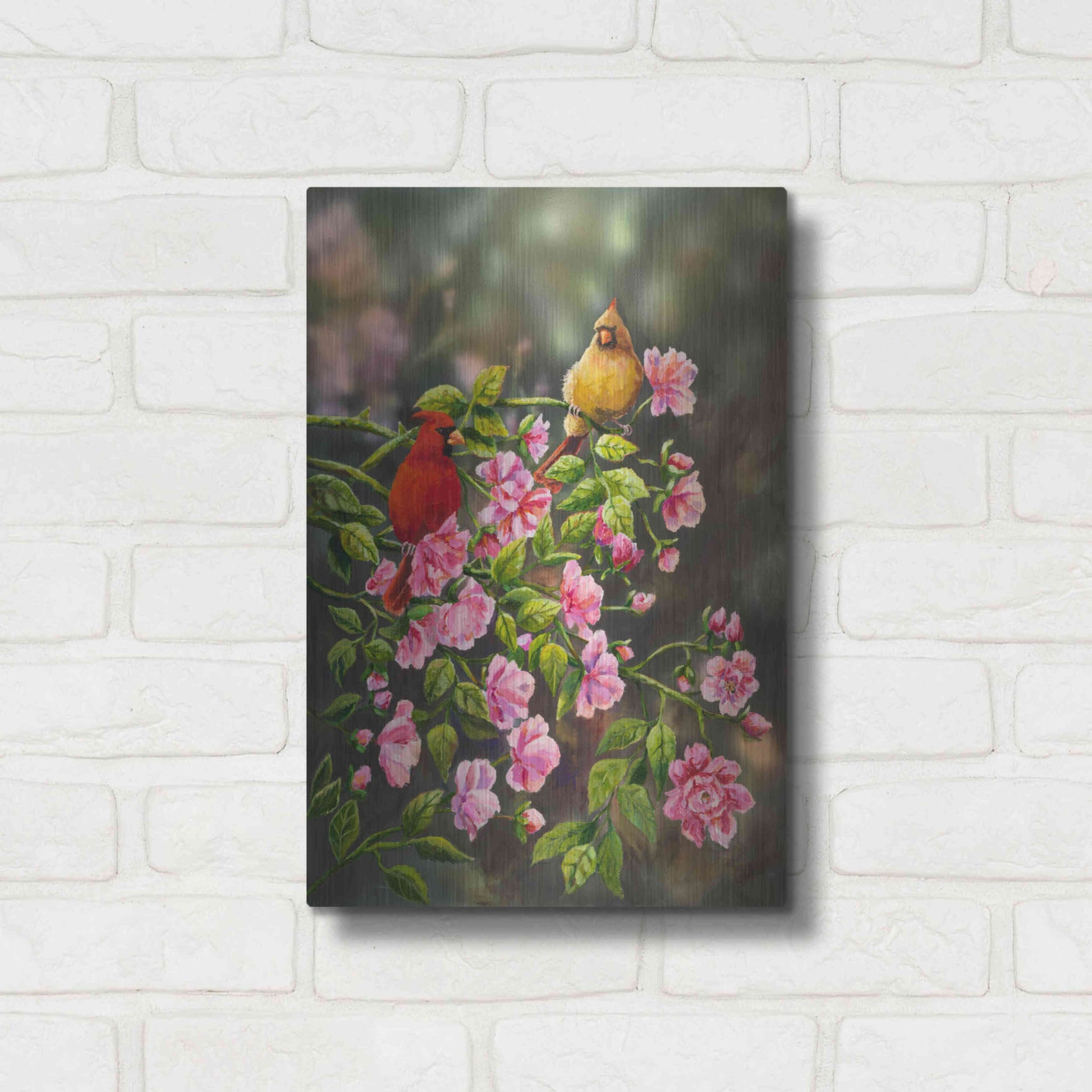 Luxe Metal Art 'Cardinals with Roses' by Sarah Davis, Metal Wall Art,12x16