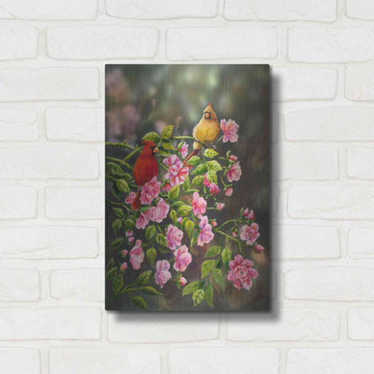 Luxe Metal Art 'Cardinals with Roses' by Sarah Davis, Metal Wall Art,12x16