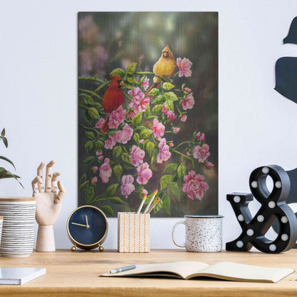 Luxe Metal Art 'Cardinals with Roses' by Sarah Davis, Metal Wall Art,12x16