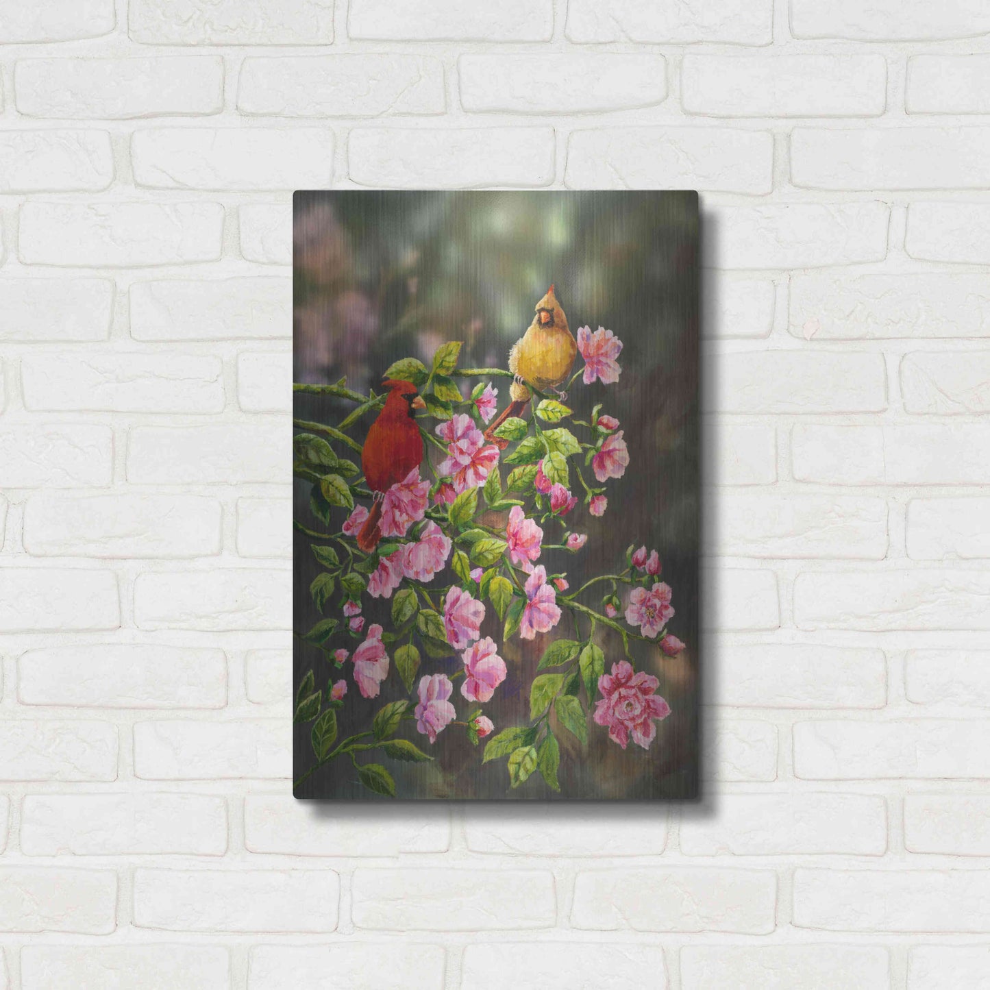 Luxe Metal Art 'Cardinals with Roses' by Sarah Davis, Metal Wall Art,16x24