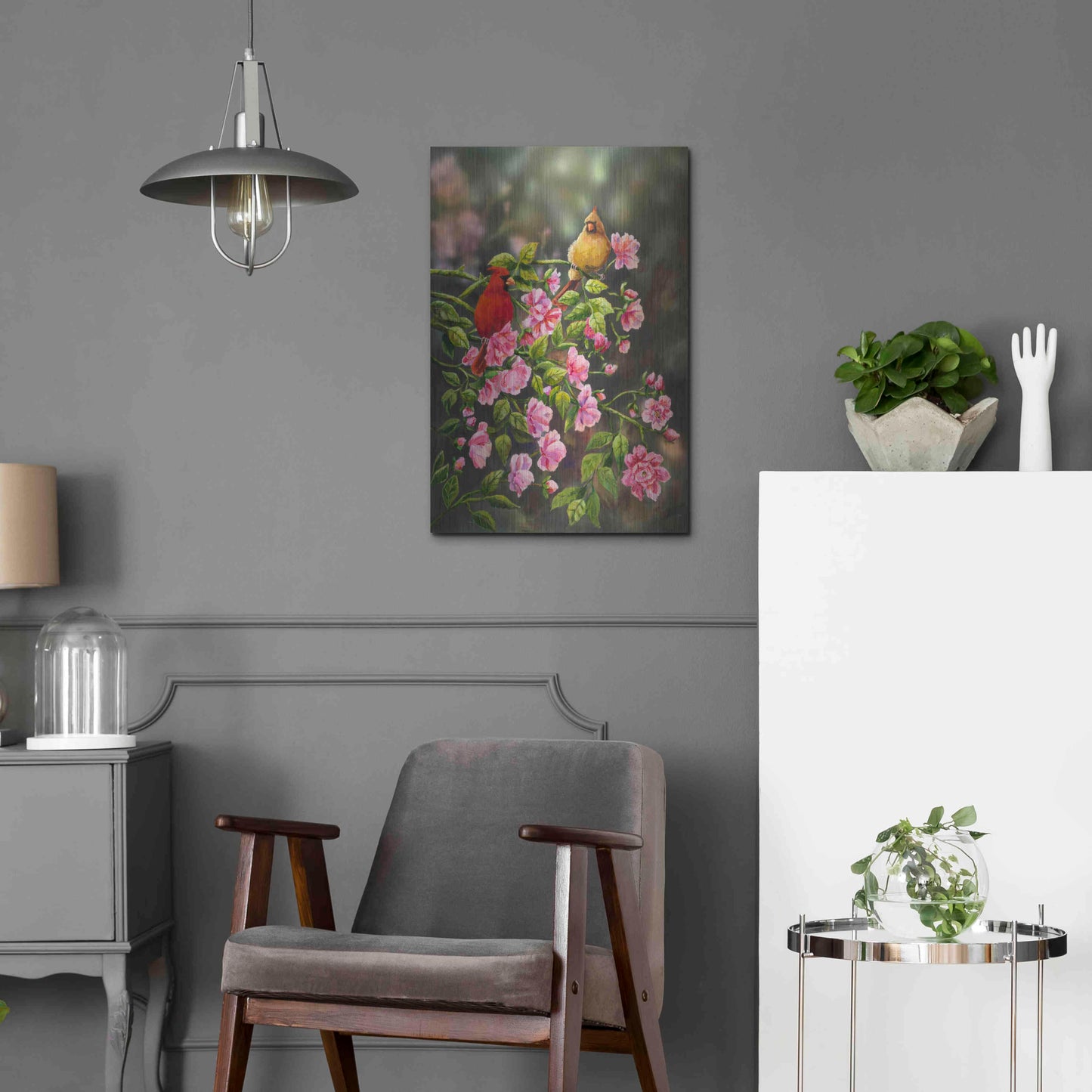 Luxe Metal Art 'Cardinals with Roses' by Sarah Davis, Metal Wall Art,16x24