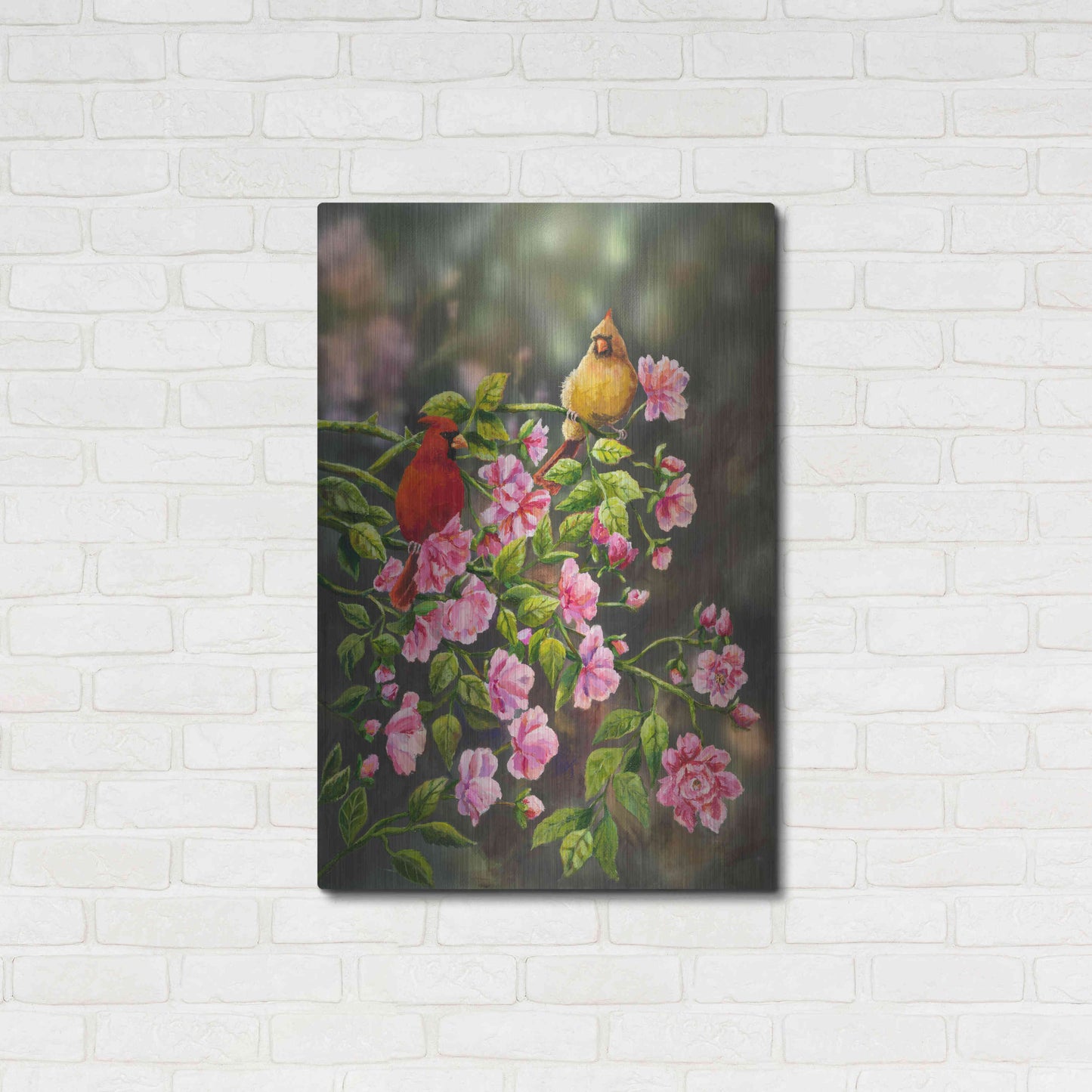 Luxe Metal Art 'Cardinals with Roses' by Sarah Davis, Metal Wall Art,24x36