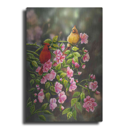 Luxe Metal Art 'Cardinals with Roses' by Sarah Davis, Metal Wall Art