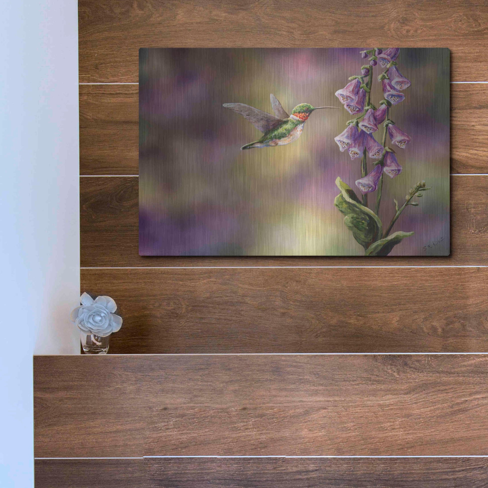 Luxe Metal Art 'Spring Hummingbird' by Sarah Davis, Metal Wall Art,16x12