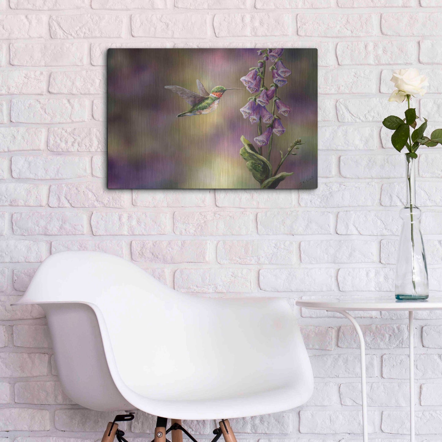 Luxe Metal Art 'Spring Hummingbird' by Sarah Davis, Metal Wall Art,24x16