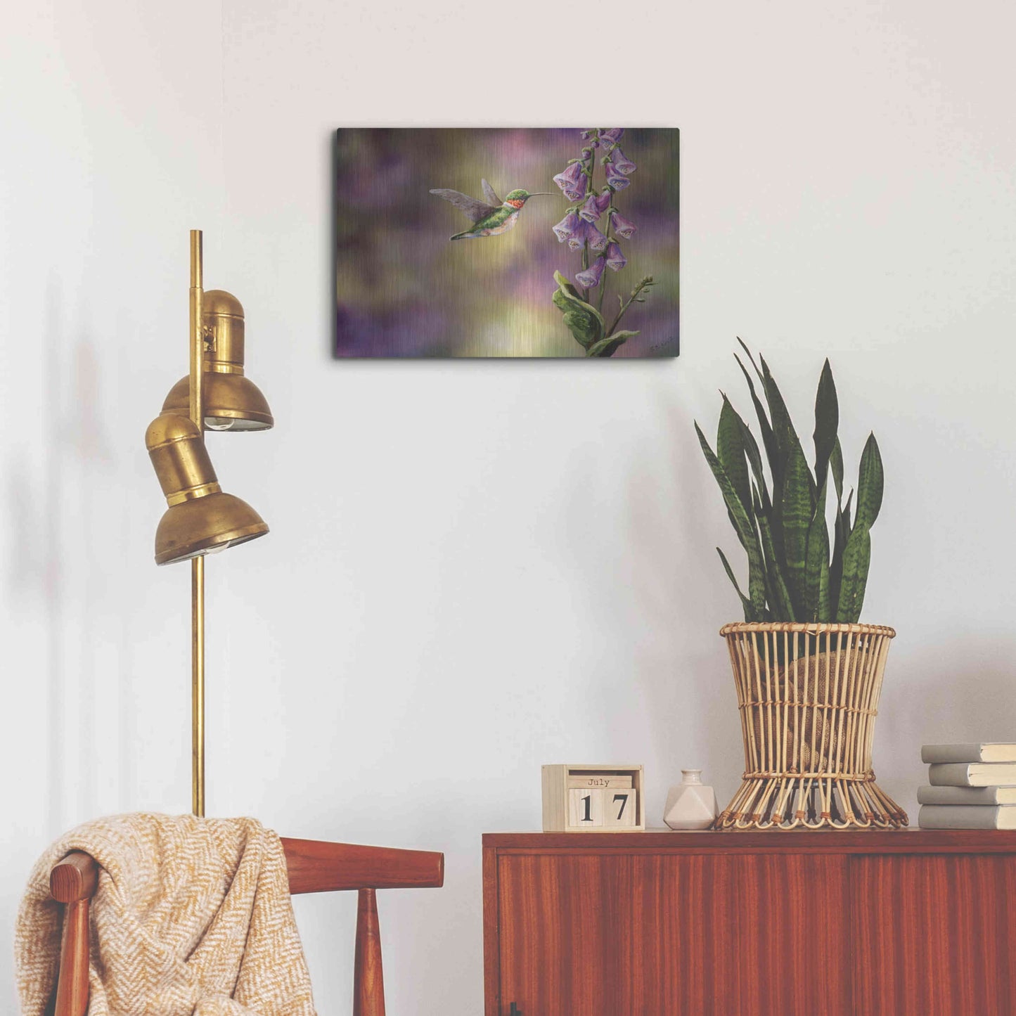 Luxe Metal Art 'Spring Hummingbird' by Sarah Davis, Metal Wall Art,24x16