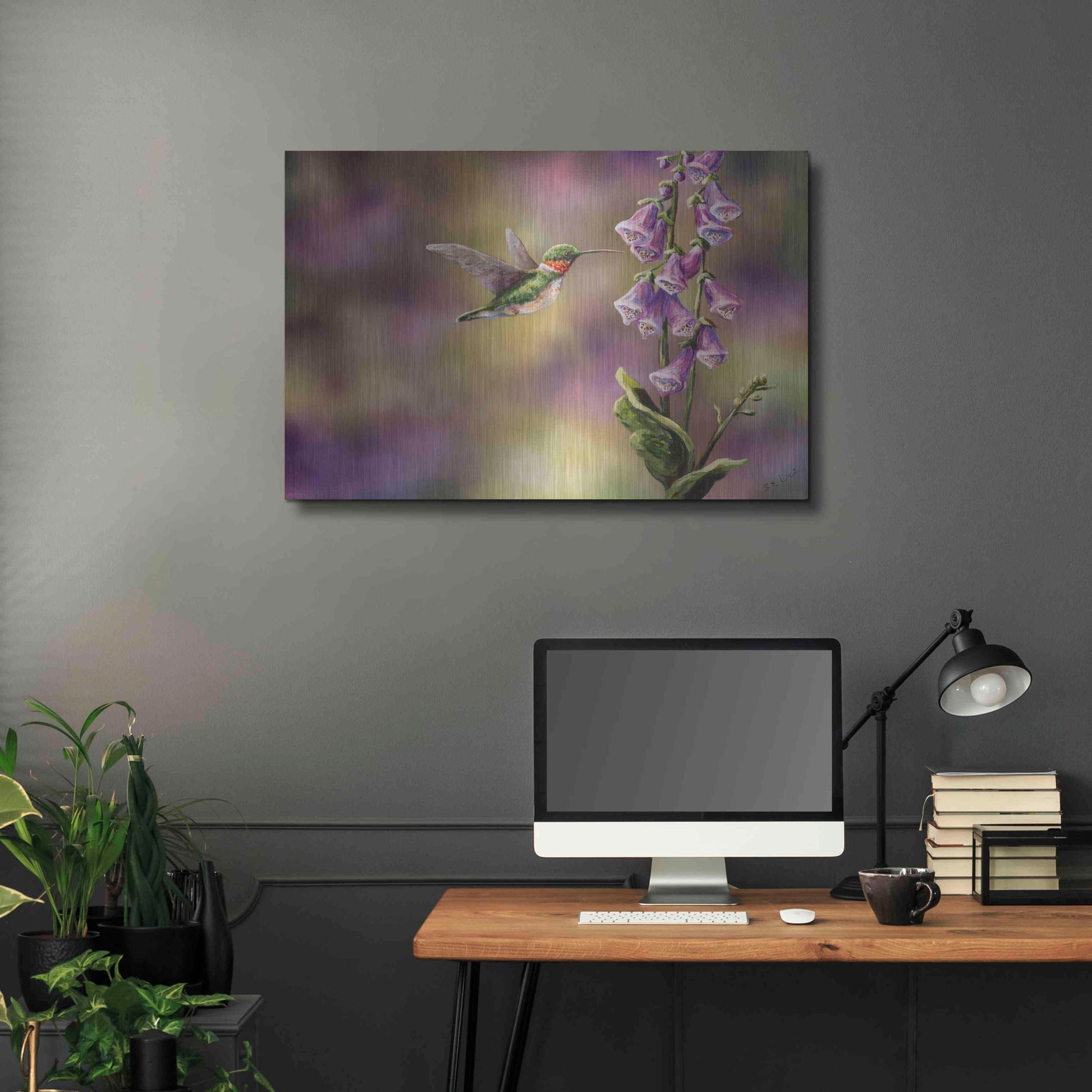 Luxe Metal Art 'Spring Hummingbird' by Sarah Davis, Metal Wall Art,36x24