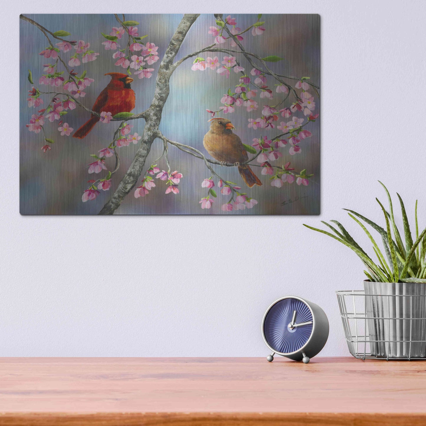 Luxe Metal Art 'Spring Cardinals' by Sarah Davis, Metal Wall Art,16x12