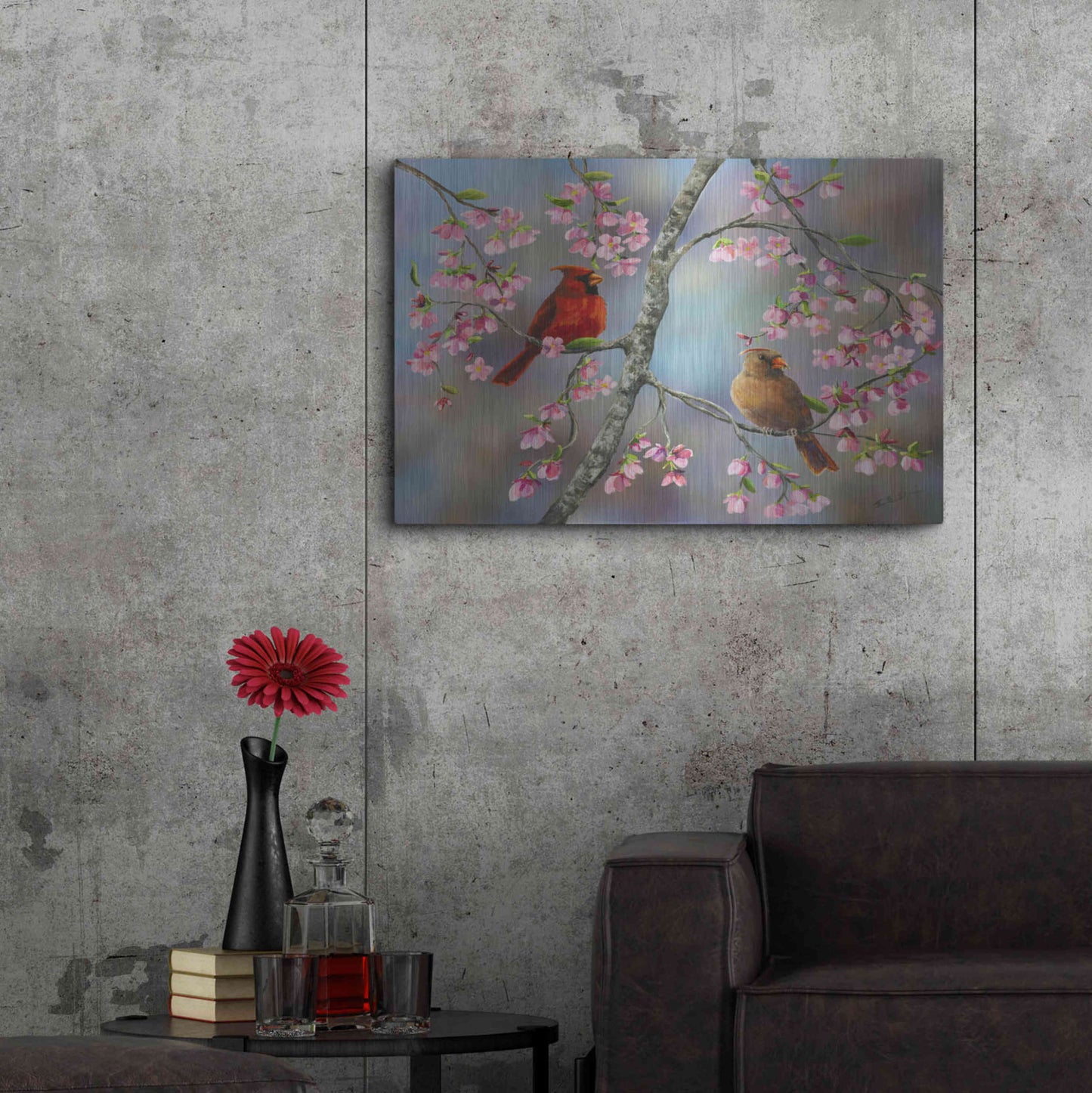 Luxe Metal Art 'Spring Cardinals' by Sarah Davis, Metal Wall Art,36x24