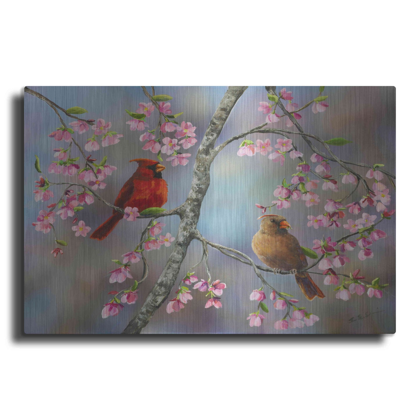 Luxe Metal Art 'Spring Cardinals' by Sarah Davis, Metal Wall Art