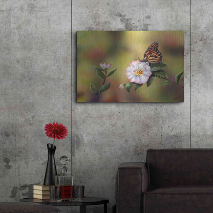 Luxe Metal Art 'Monarch With Camellia' by Sarah Davis, Metal Wall Art,36x24