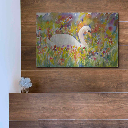 Luxe Metal Art 'Colorful Swan' by Sarah Davis, Metal Wall Art,16x12