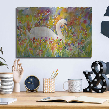 Luxe Metal Art 'Colorful Swan' by Sarah Davis, Metal Wall Art,16x12