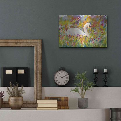 Luxe Metal Art 'Colorful Swan' by Sarah Davis, Metal Wall Art,16x12