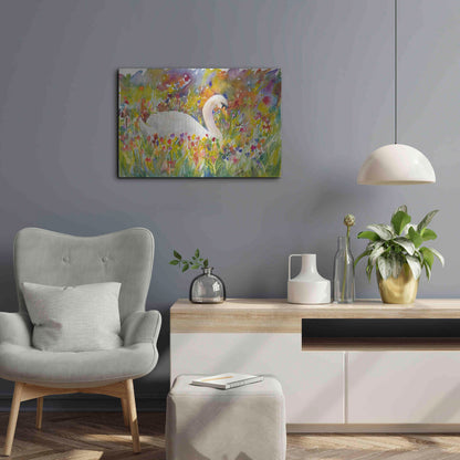 Luxe Metal Art 'Colorful Swan' by Sarah Davis, Metal Wall Art,24x16