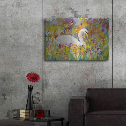 Luxe Metal Art 'Colorful Swan' by Sarah Davis, Metal Wall Art,36x24