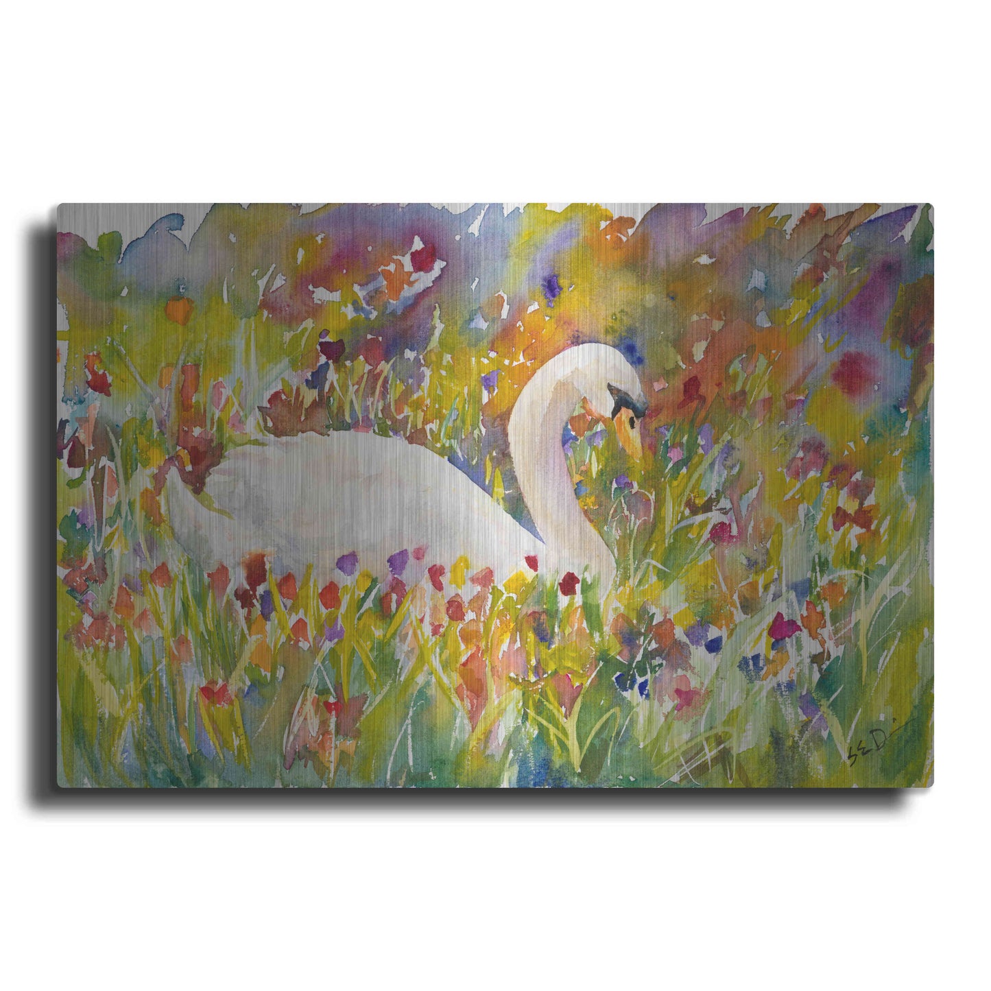 Luxe Metal Art 'Colorful Swan' by Sarah Davis, Metal Wall Art