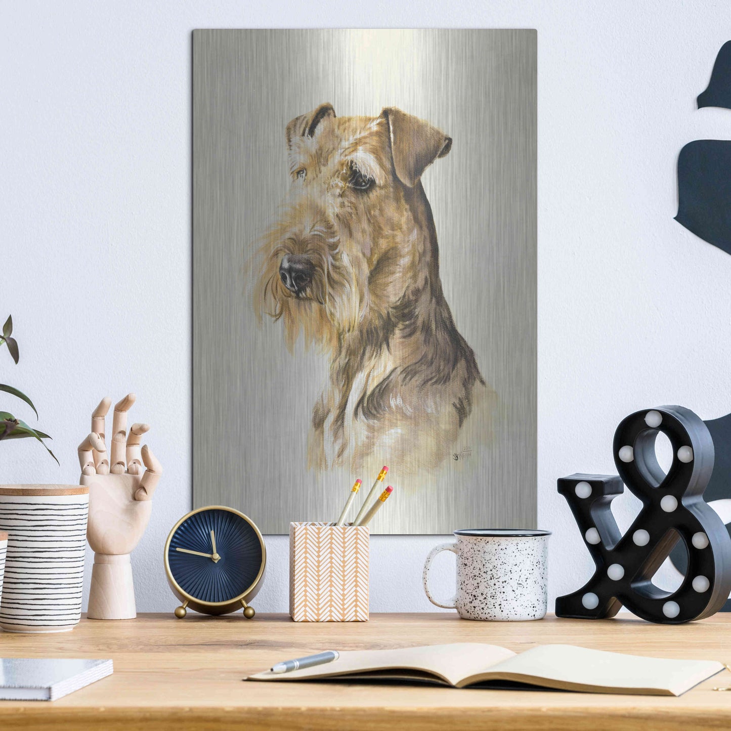 Luxe Metal Art 'Airedale' by Barbara Keith, Metal Wall Art,12x16