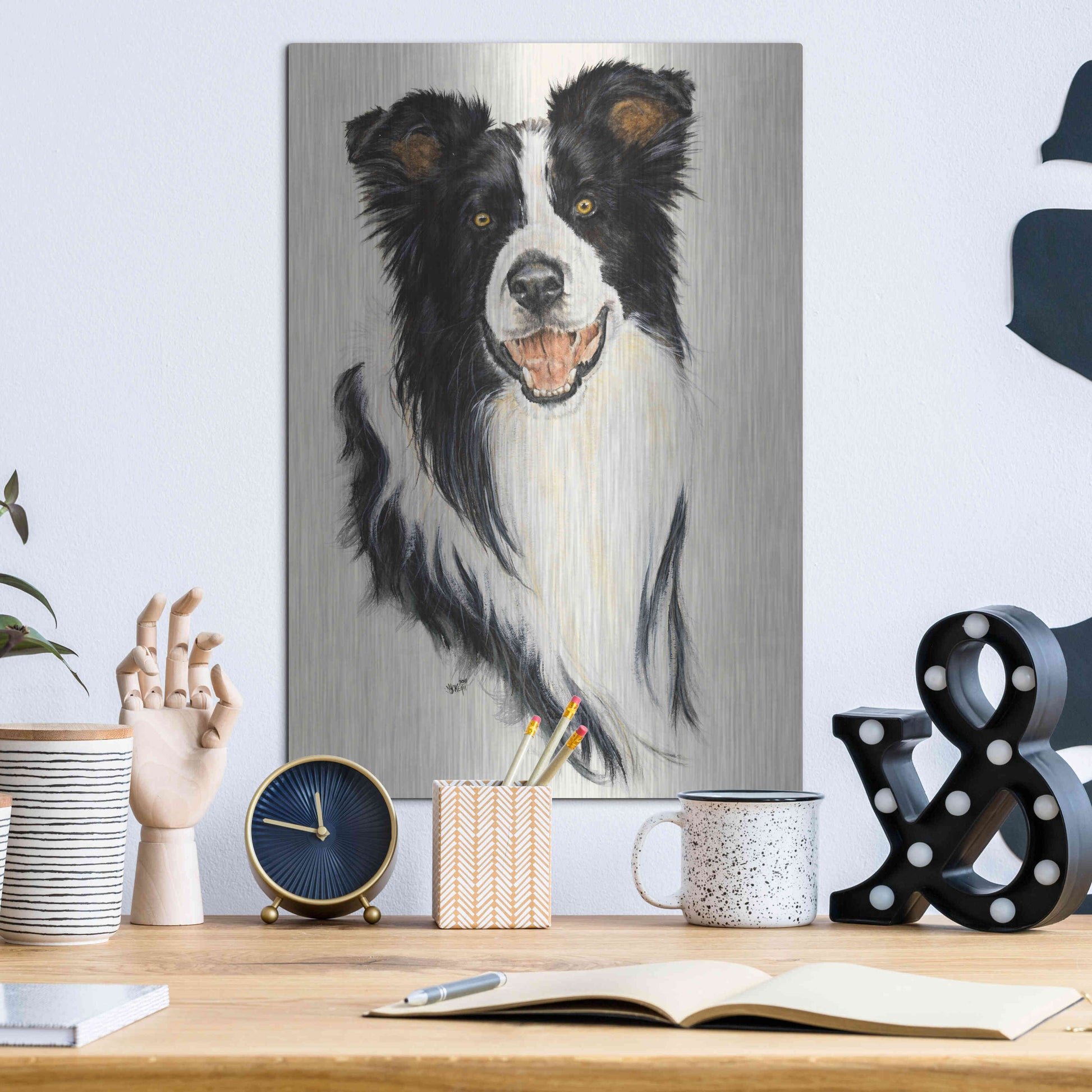Luxe Metal Art 'Border Collie' by Barbara Keith, Metal Wall Art,12x16