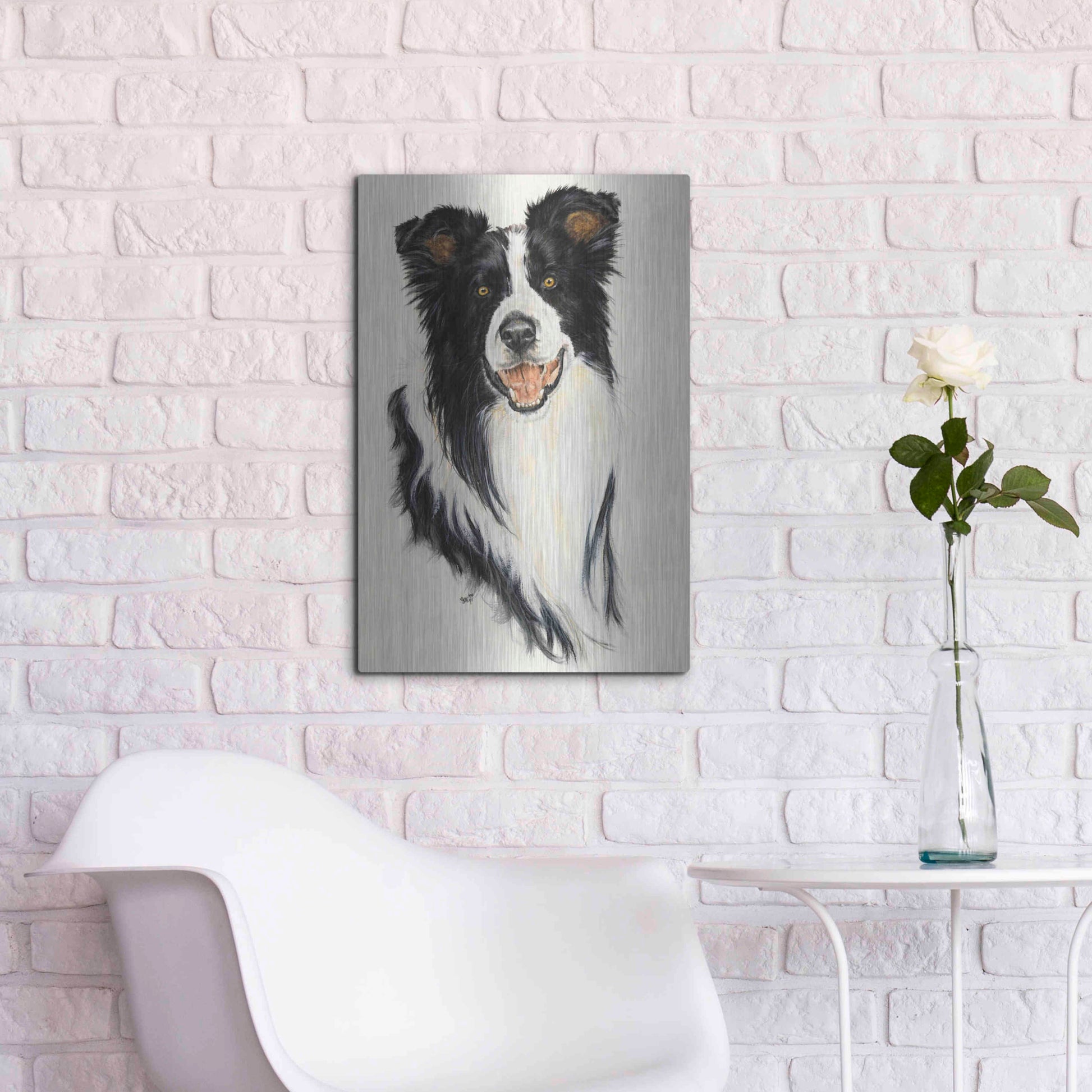 Luxe Metal Art 'Border Collie' by Barbara Keith, Metal Wall Art,16x24
