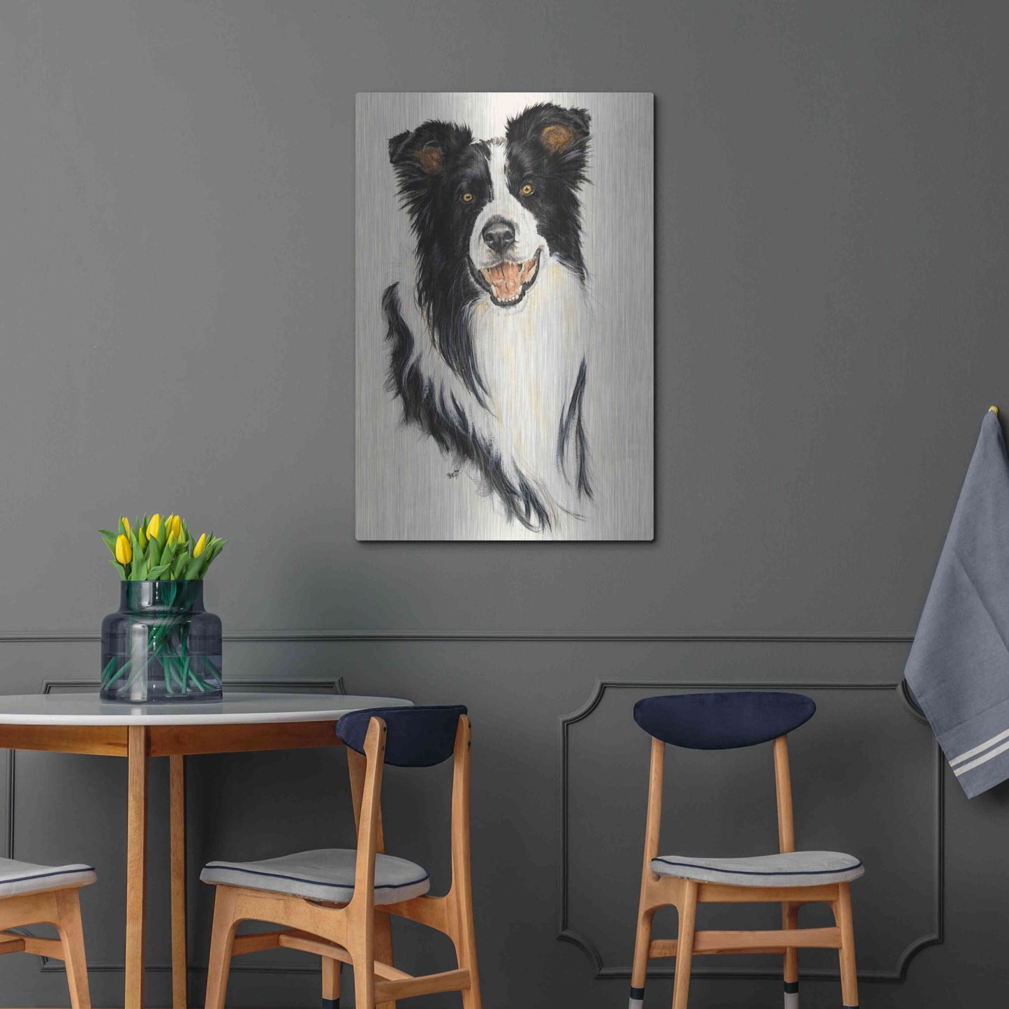 Luxe Metal Art 'Border Collie' by Barbara Keith, Metal Wall Art,24x36