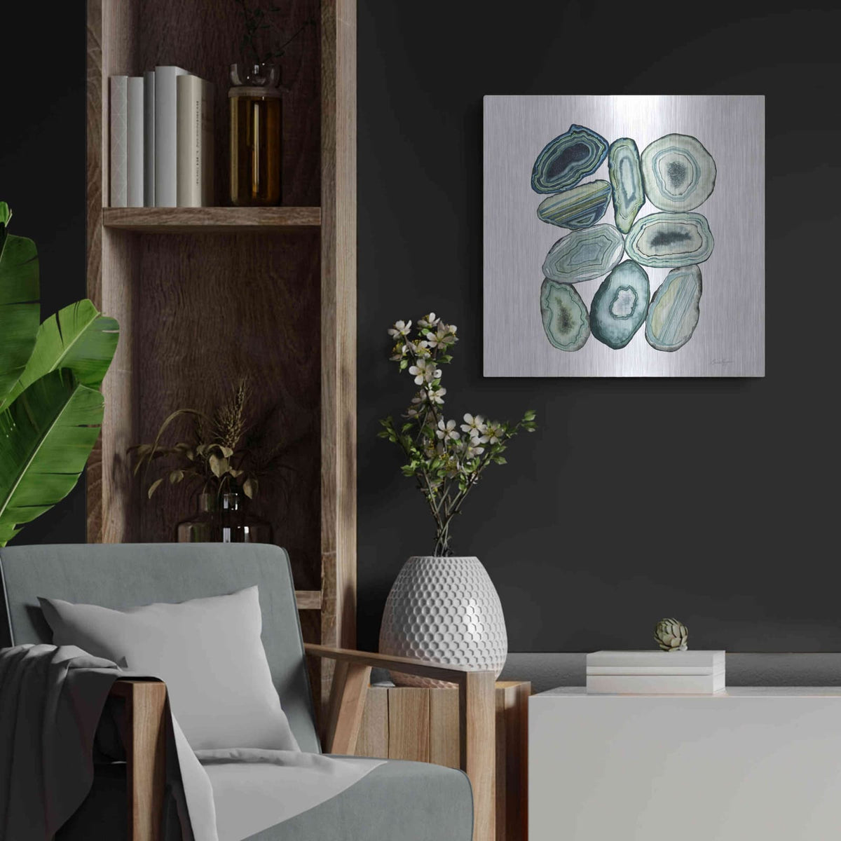 'Stacked Agate II' by Grace Popp – Metal Wall Art, 24x24 room view