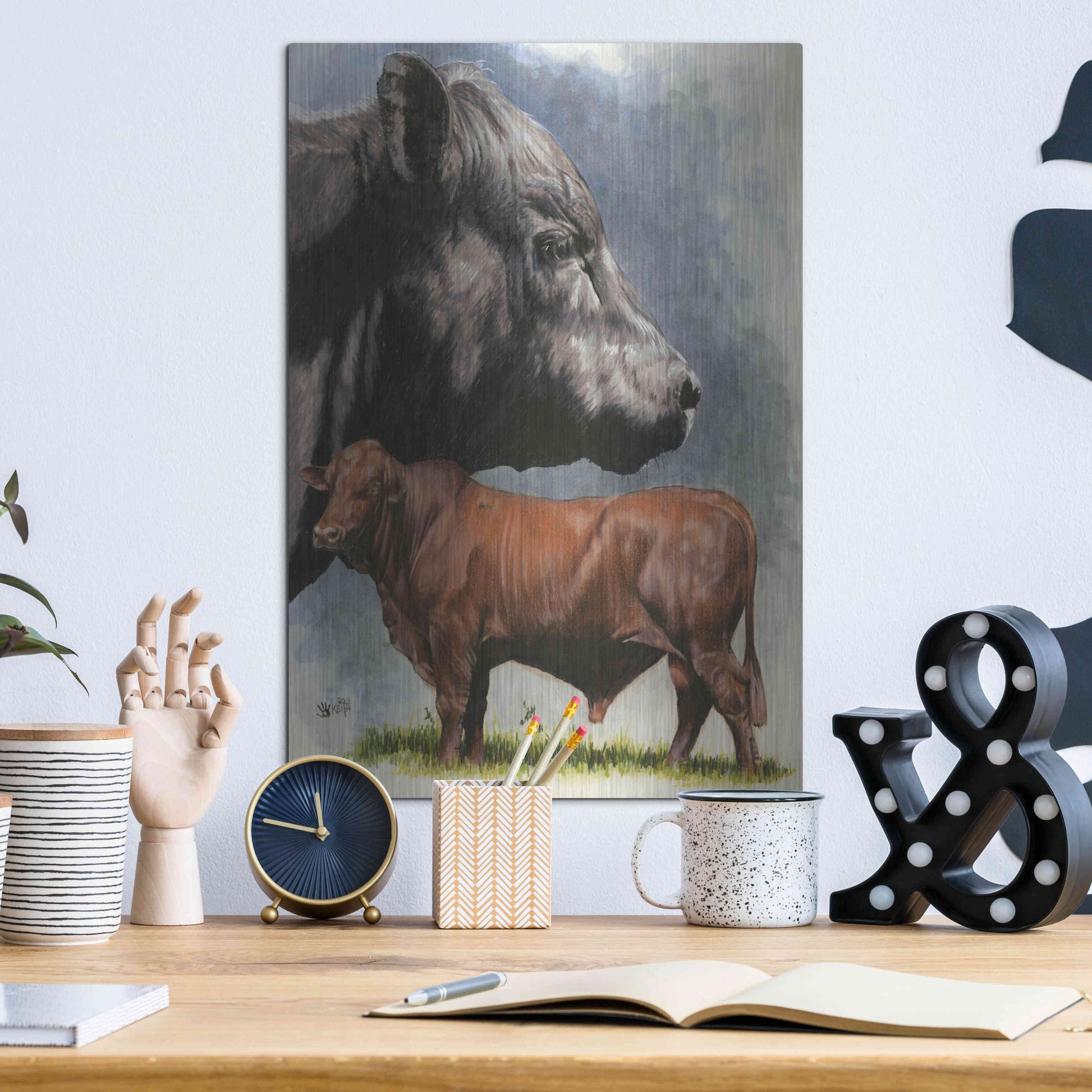 Luxe Metal Art 'Angus Cattle' by Barbara Keith, Metal Wall Art,12x16