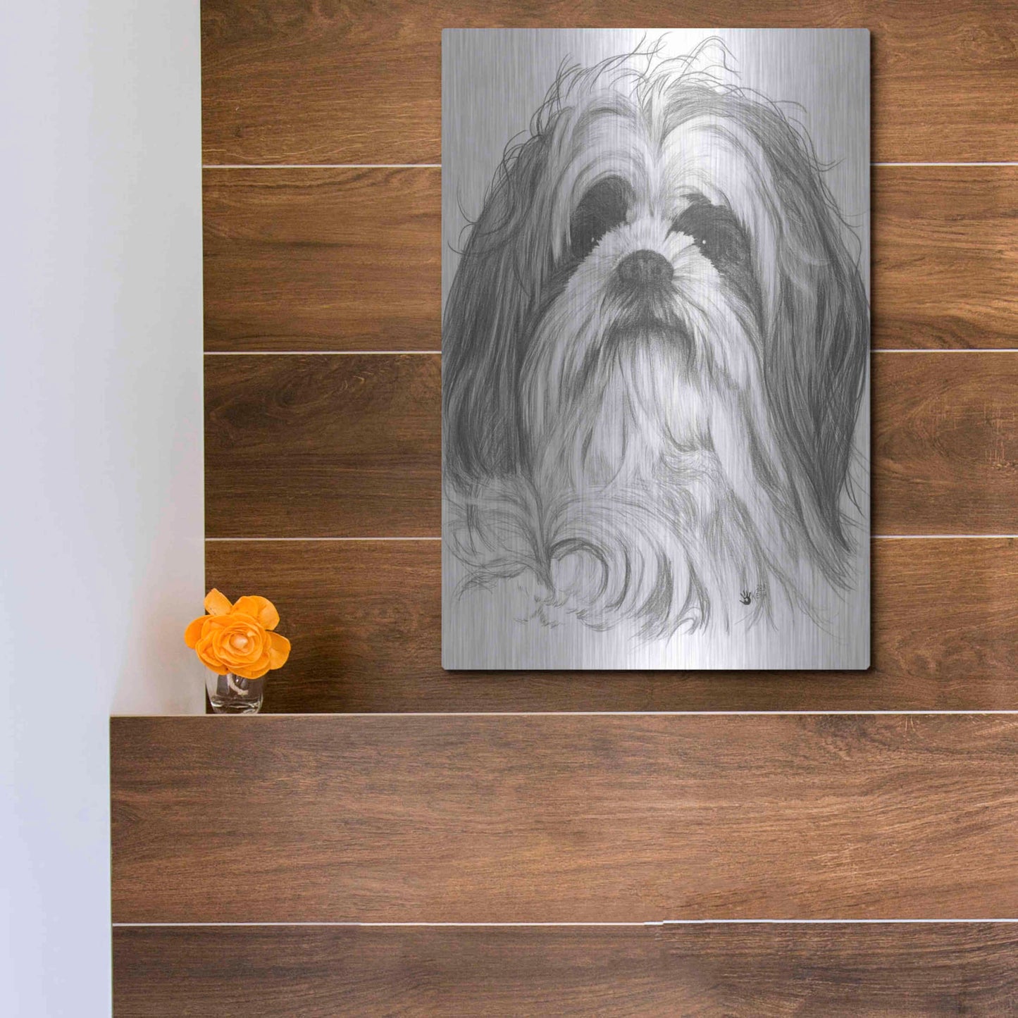Luxe Metal Art 'Shih-Poo' by Barbara Keith, Metal Wall Art,12x16