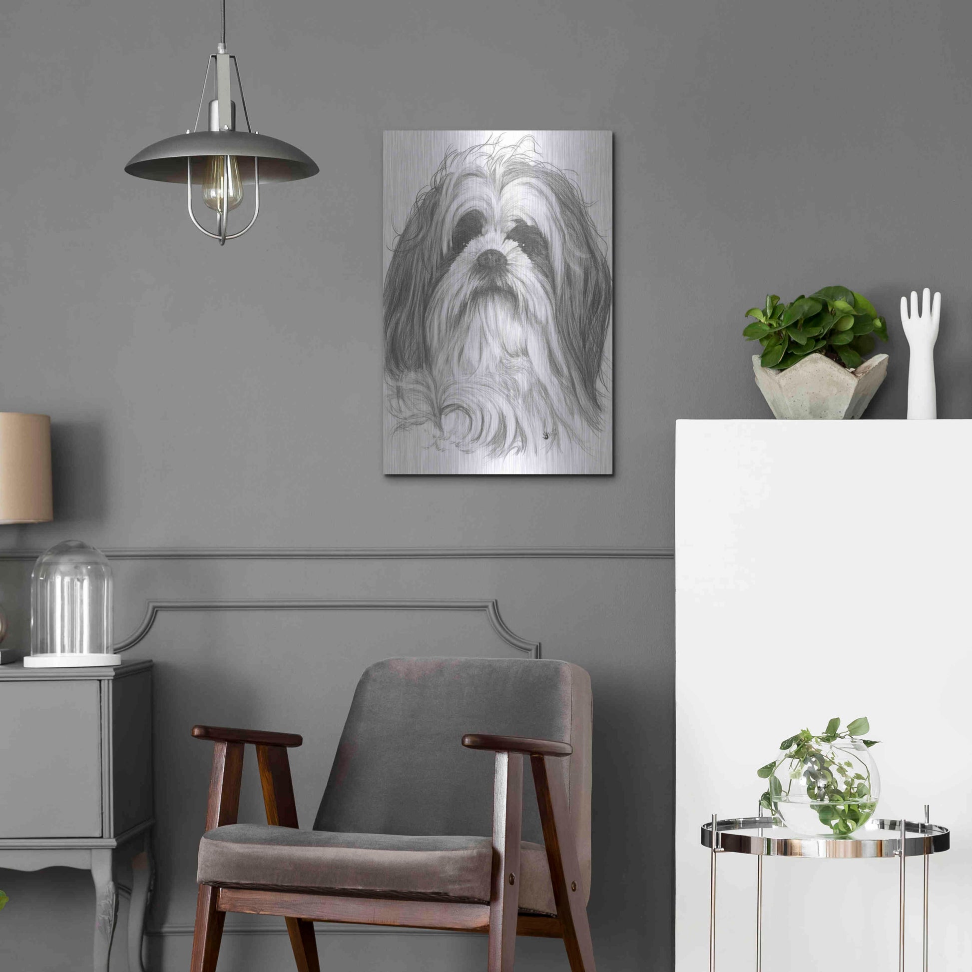 Luxe Metal Art 'Shih-Poo' by Barbara Keith, Metal Wall Art,16x24