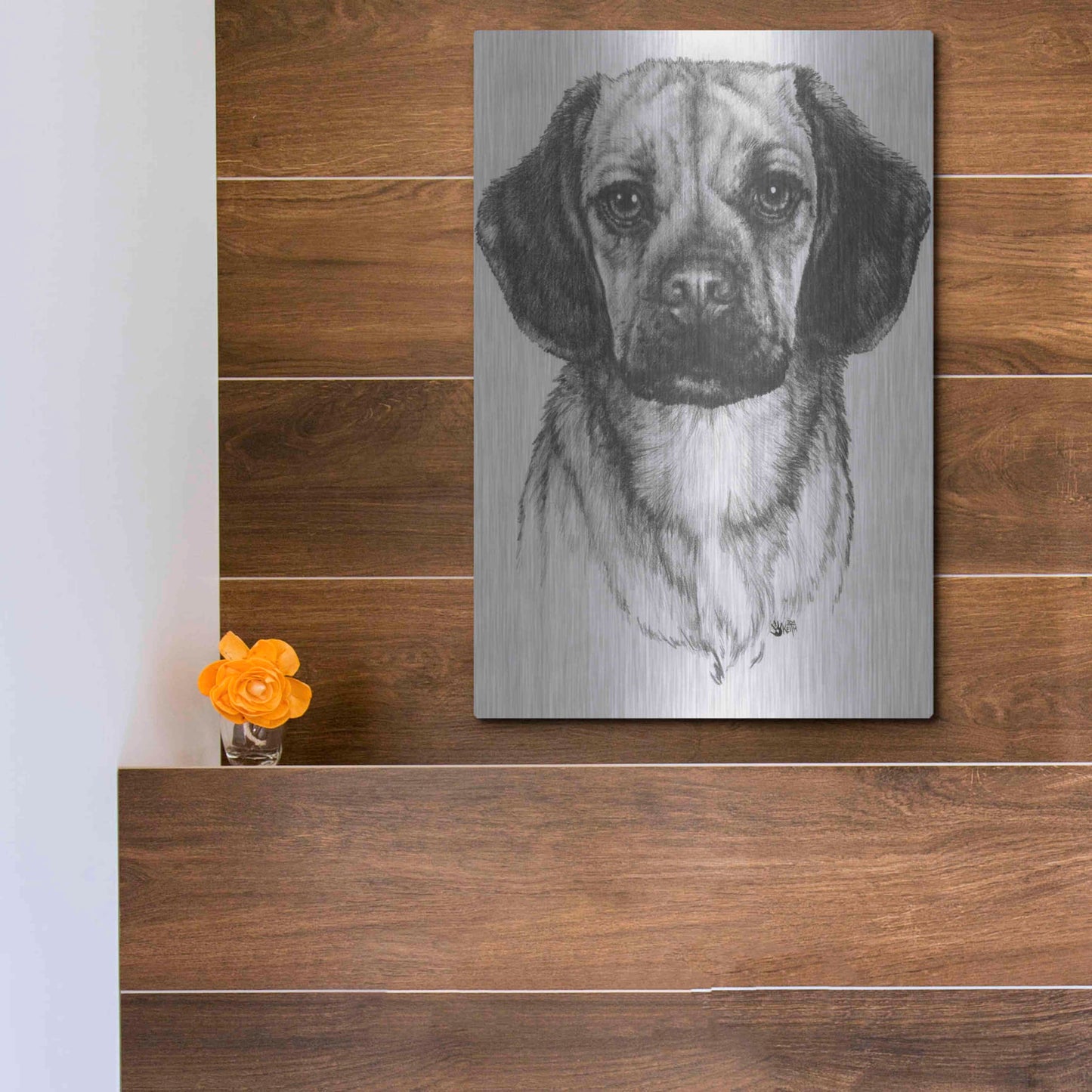 Luxe Metal Art 'Mr. Puggle' by Barbara Keith, Metal Wall Art,12x16