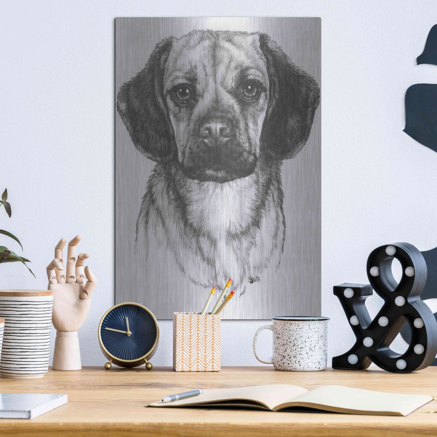 Luxe Metal Art 'Mr. Puggle' by Barbara Keith, Metal Wall Art,12x16